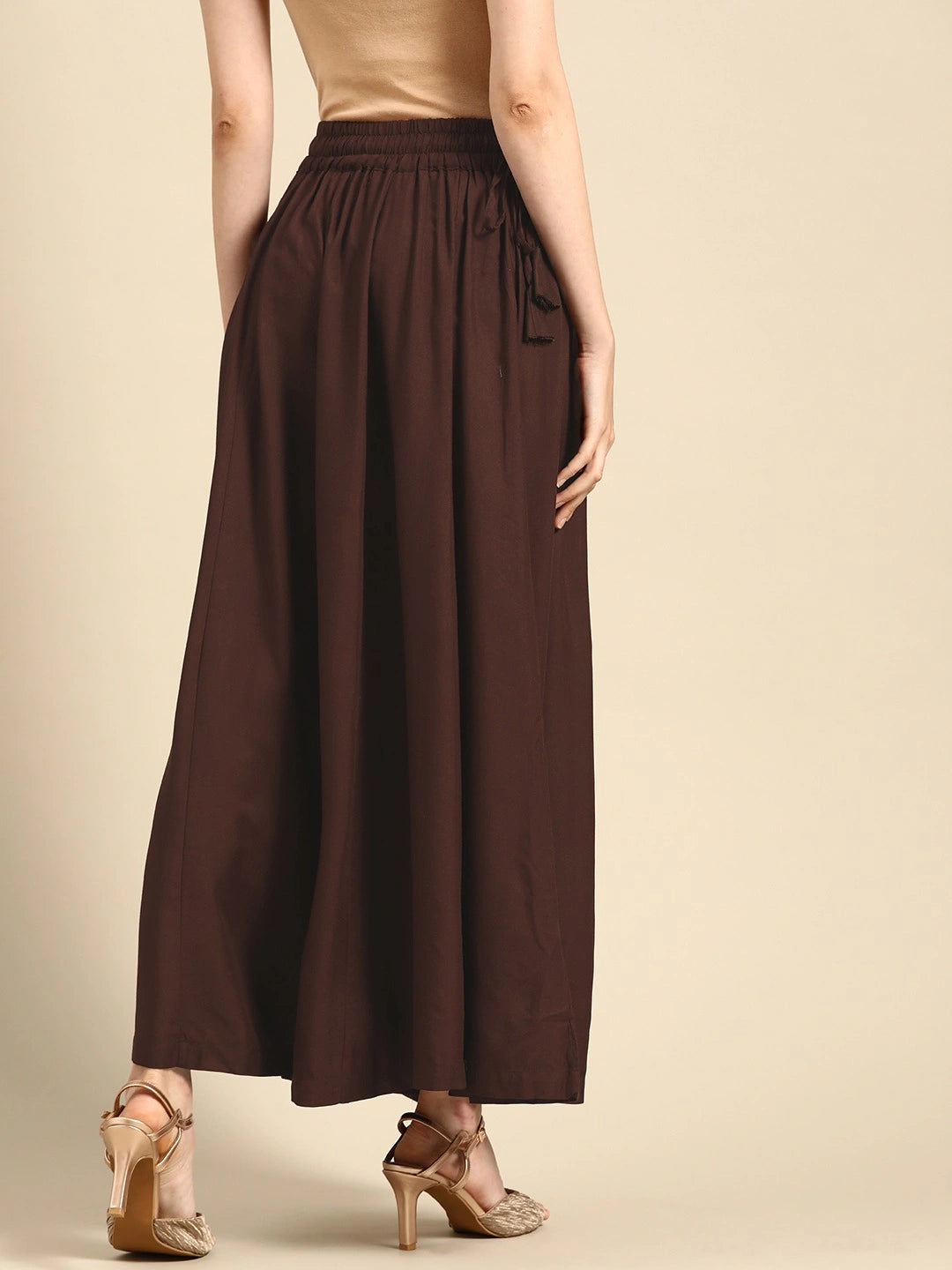 Brown rayon double flared palazzo
