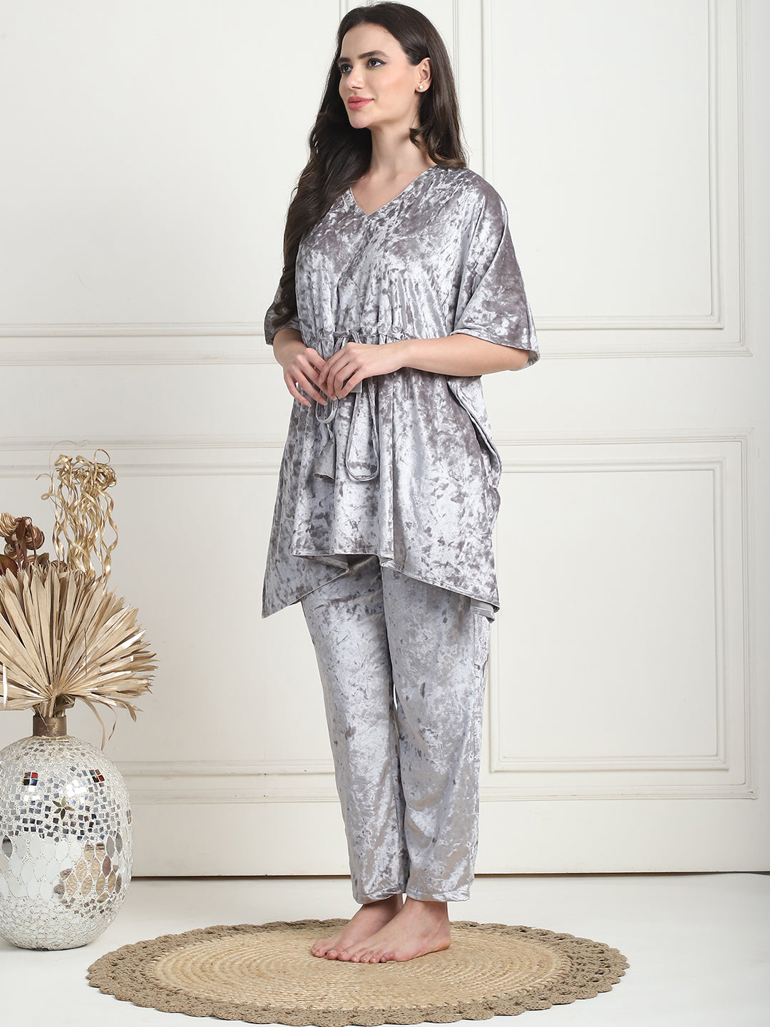 Silver Ice Velvet Kaftan Lounge Set