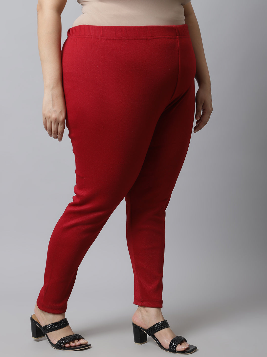 Maroon Woolen Ankle-Length Plus Legging