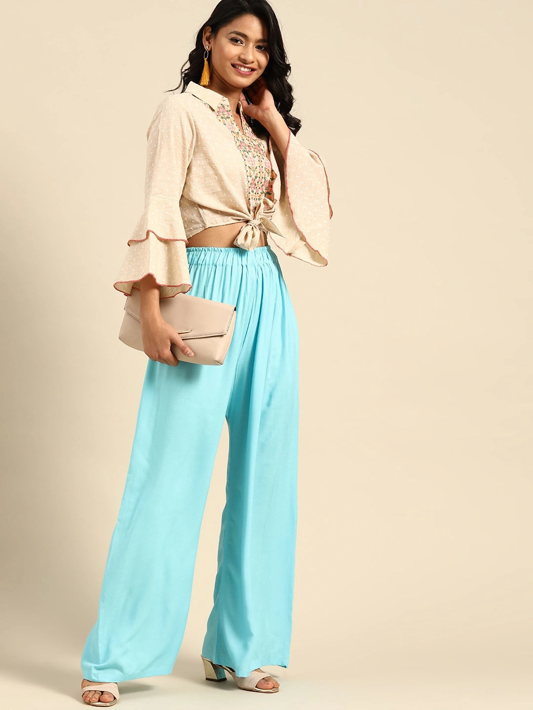 Sky Blue Solid Rayon Palazzo