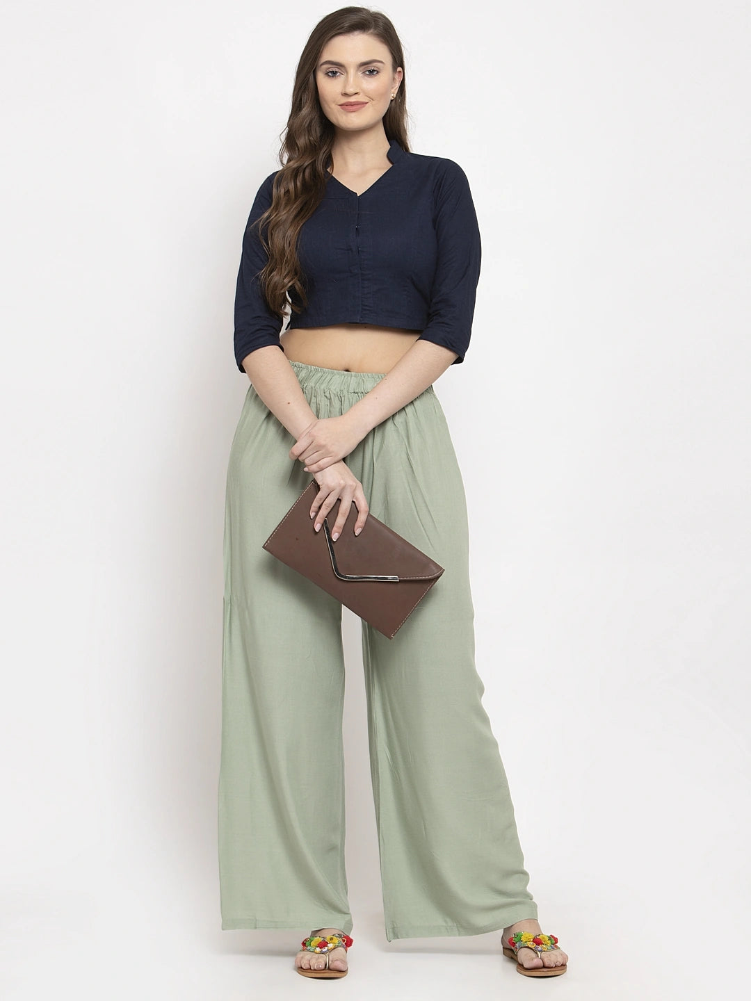 Pista Green Solid Rayon Palazzo