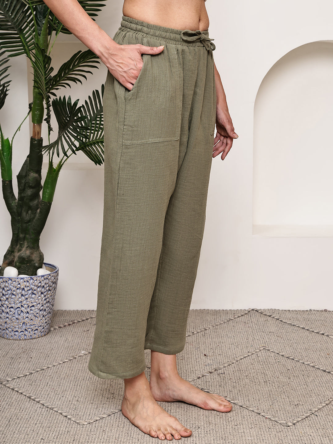 Olive Green Double Cloth Lounge Pant