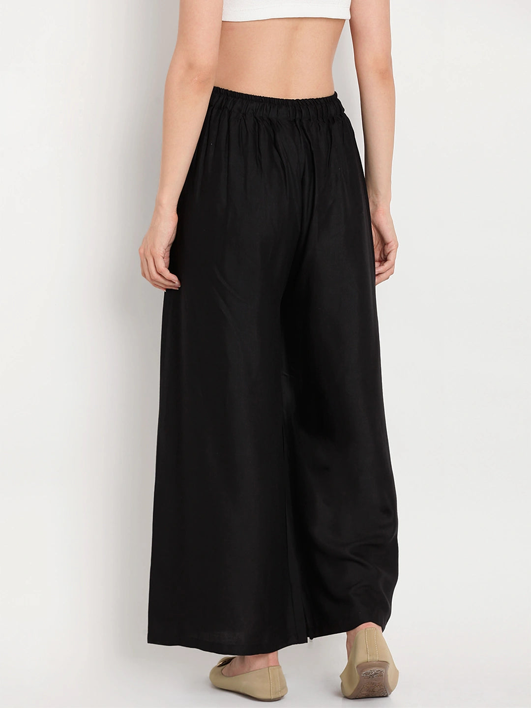 Black Solid Rayon Palazzo