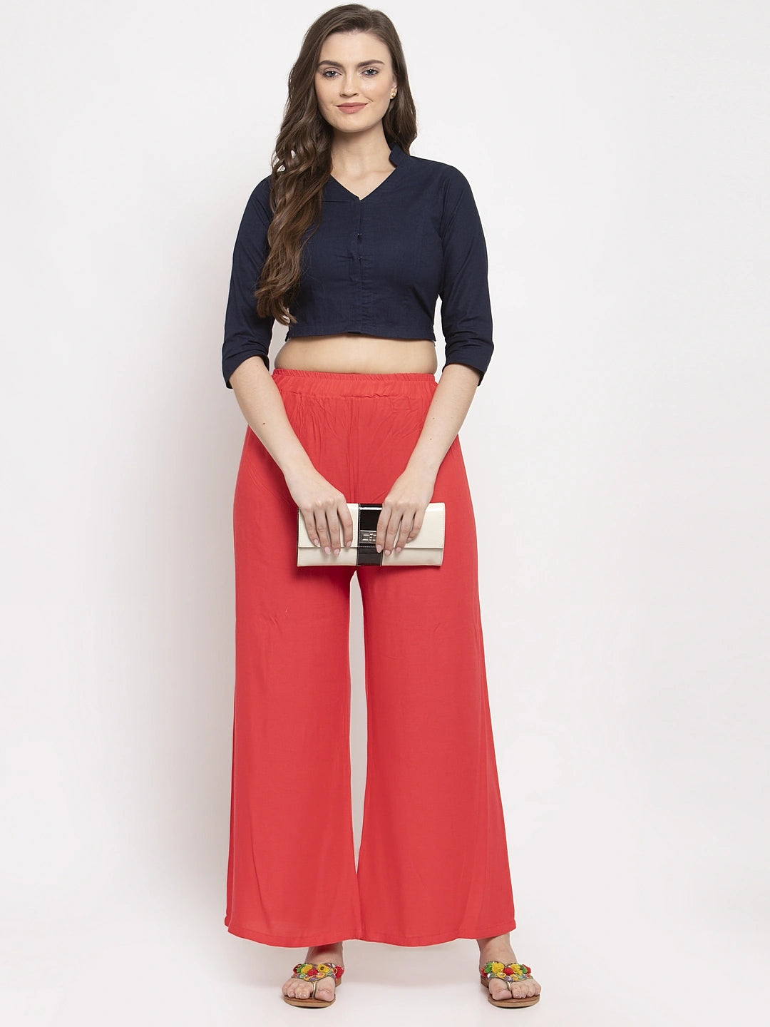 Strawberry Pink Solid Rayon Palazzo