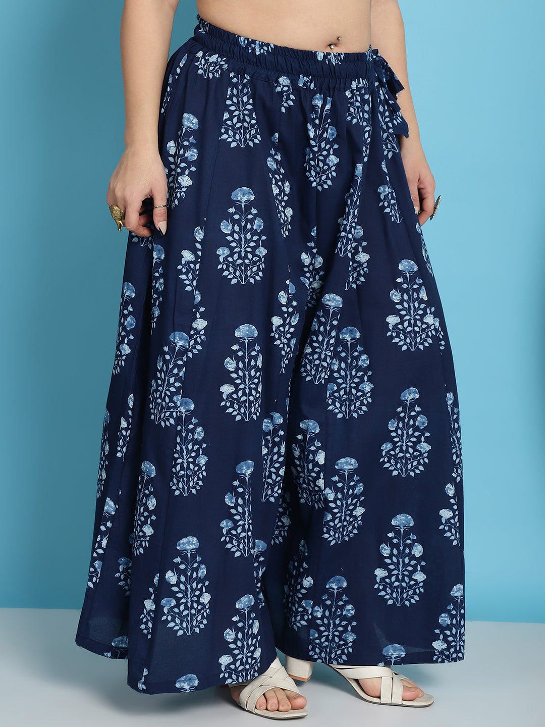 Indigo Mughal Boota Cotton Kali Plus Palazzo
