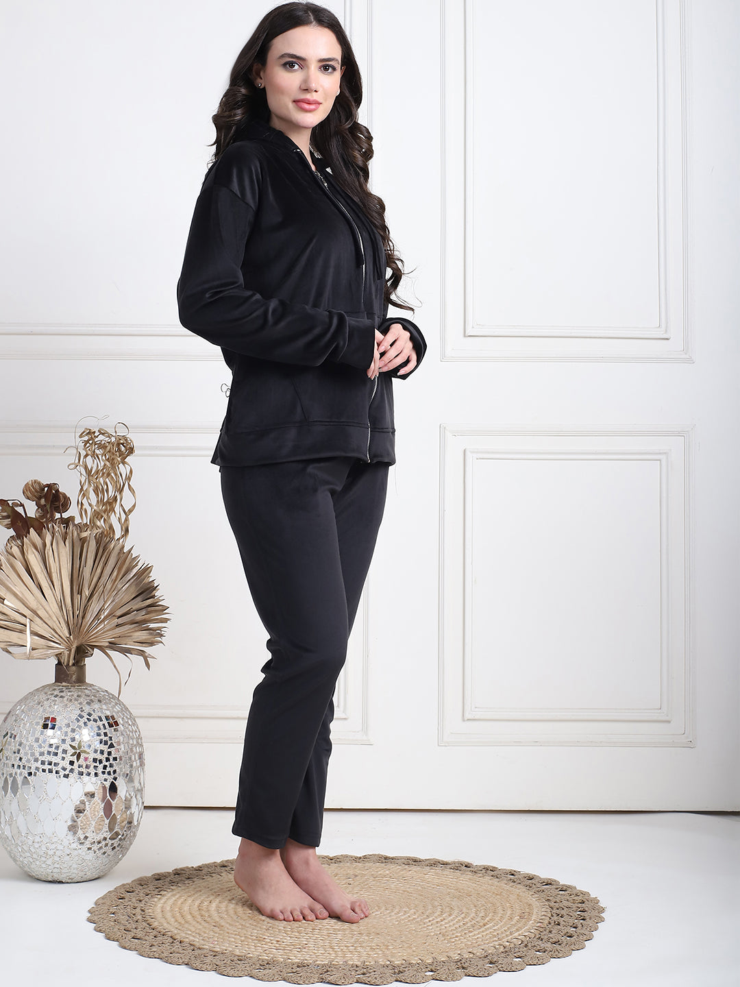 Black Velvet Hoodie Lounge Set