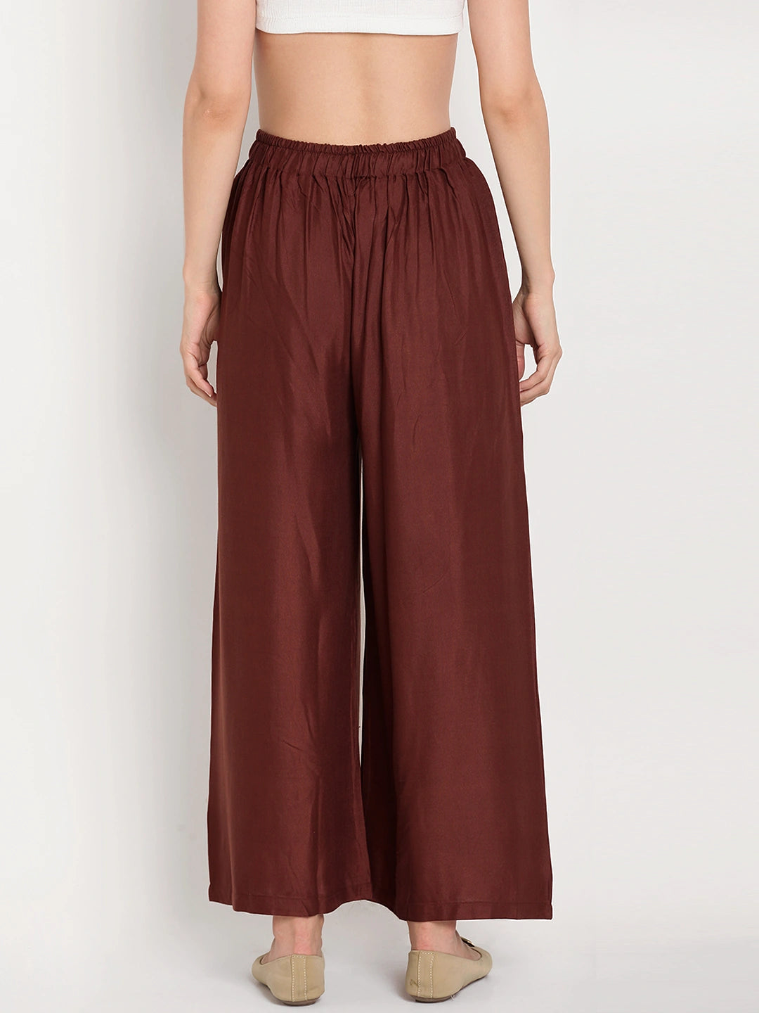 Brown Solid Rayon Palazzo