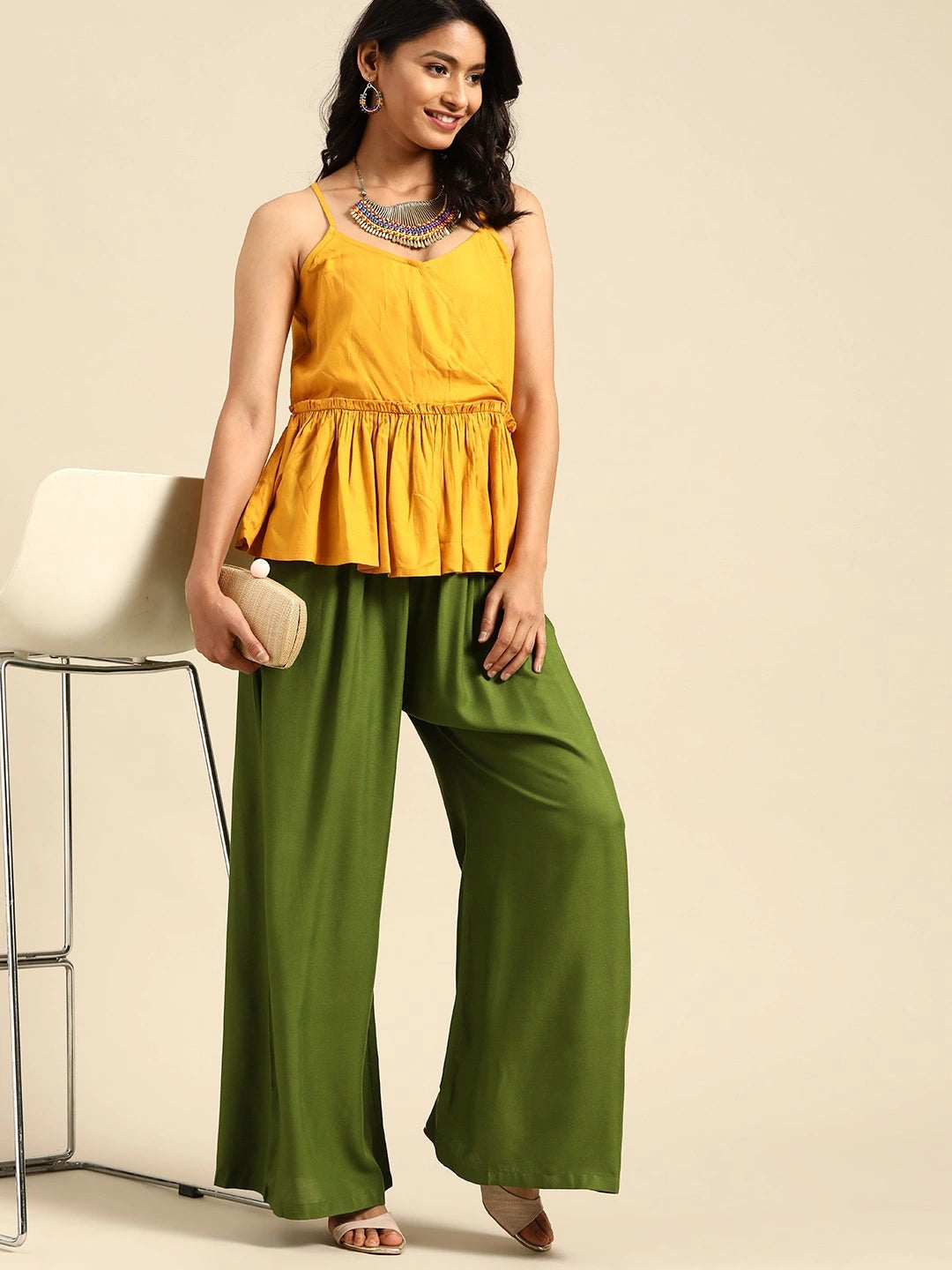 Moss Green Solid Rayon Palazzo