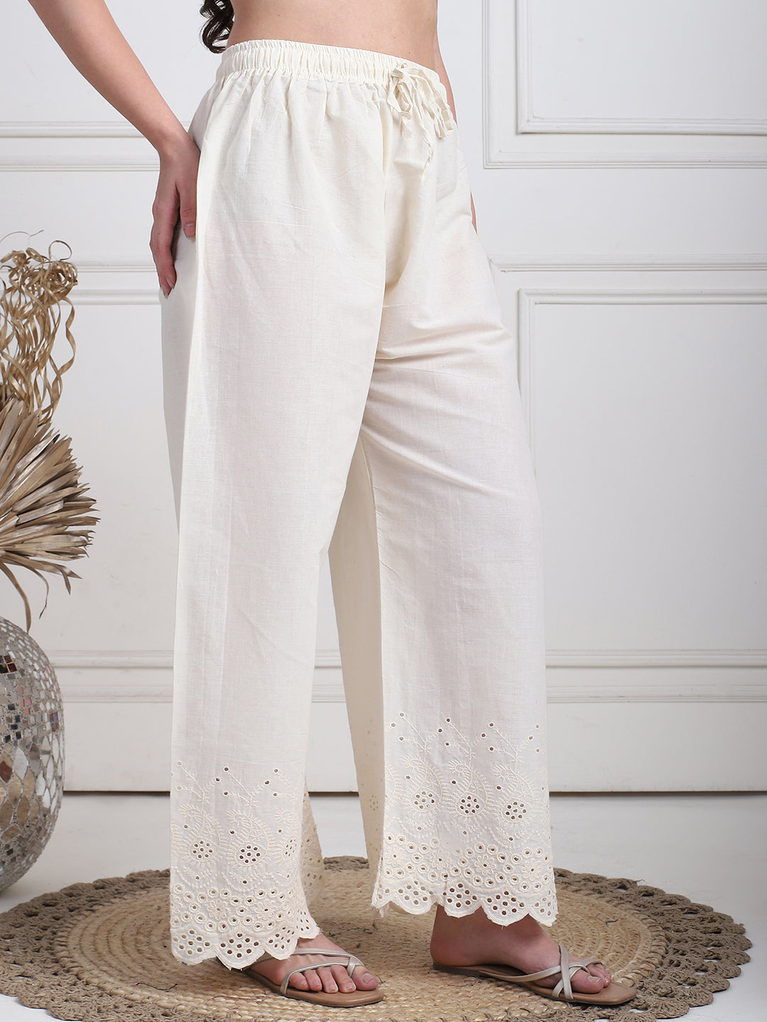 Cream Cotton Schifflie Palazzo
