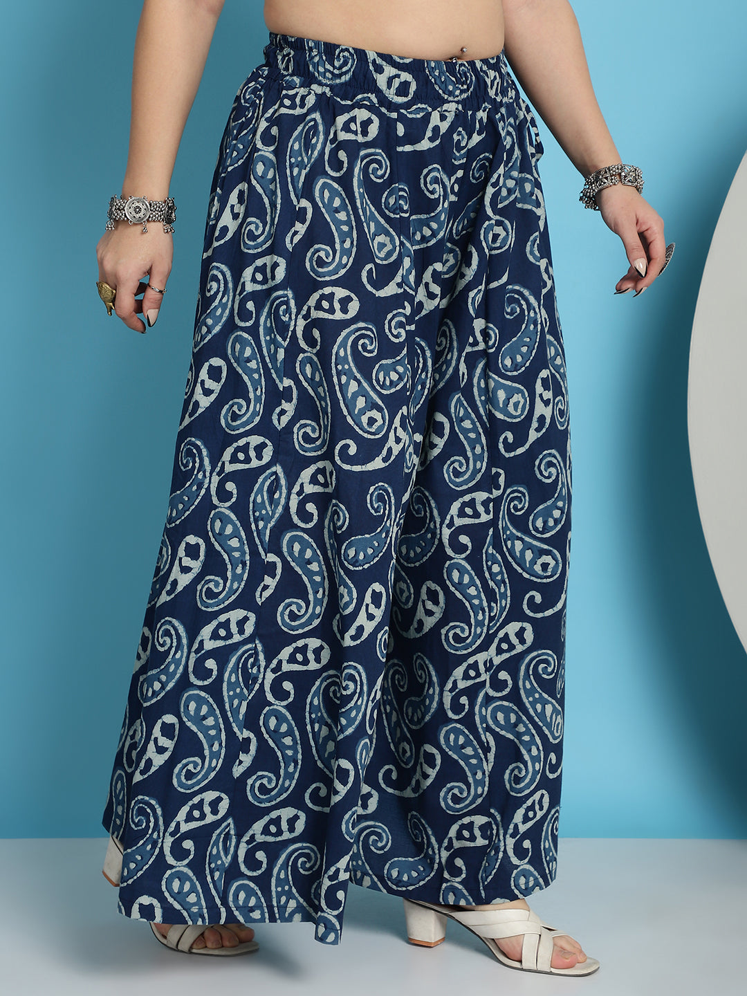 Blue Paisley Printed Cotton Flared Kali Palazzo