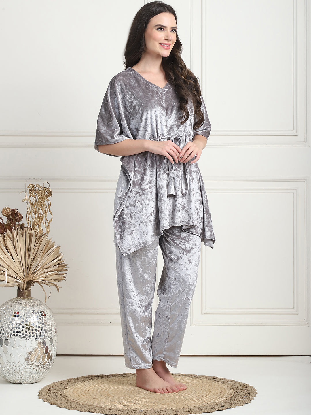 Silver Ice Velvet Kaftan Lounge Set