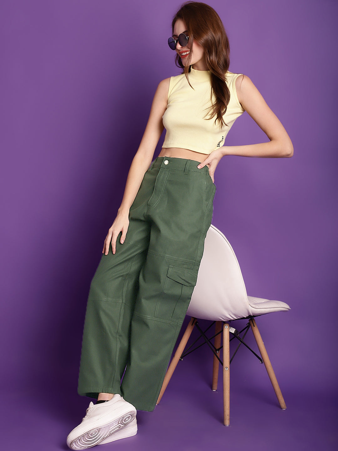Bottle Green High-Rise Utility Cargos