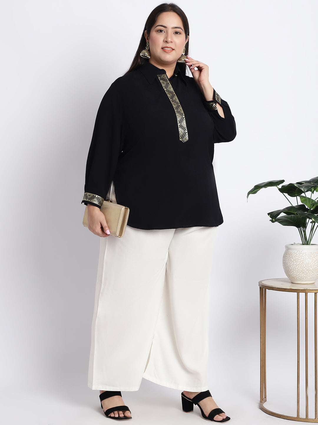 Off White Rayon Plus Palazzo