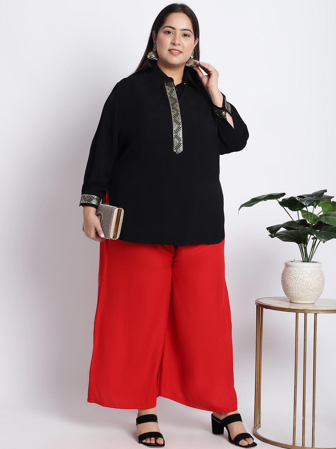 Red Rayon Plus Palazzo
