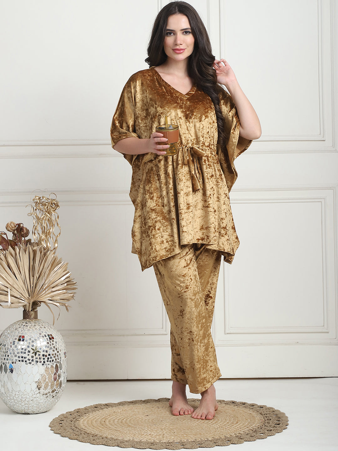 Golden Ice Velvet Kaftan Lounge Set