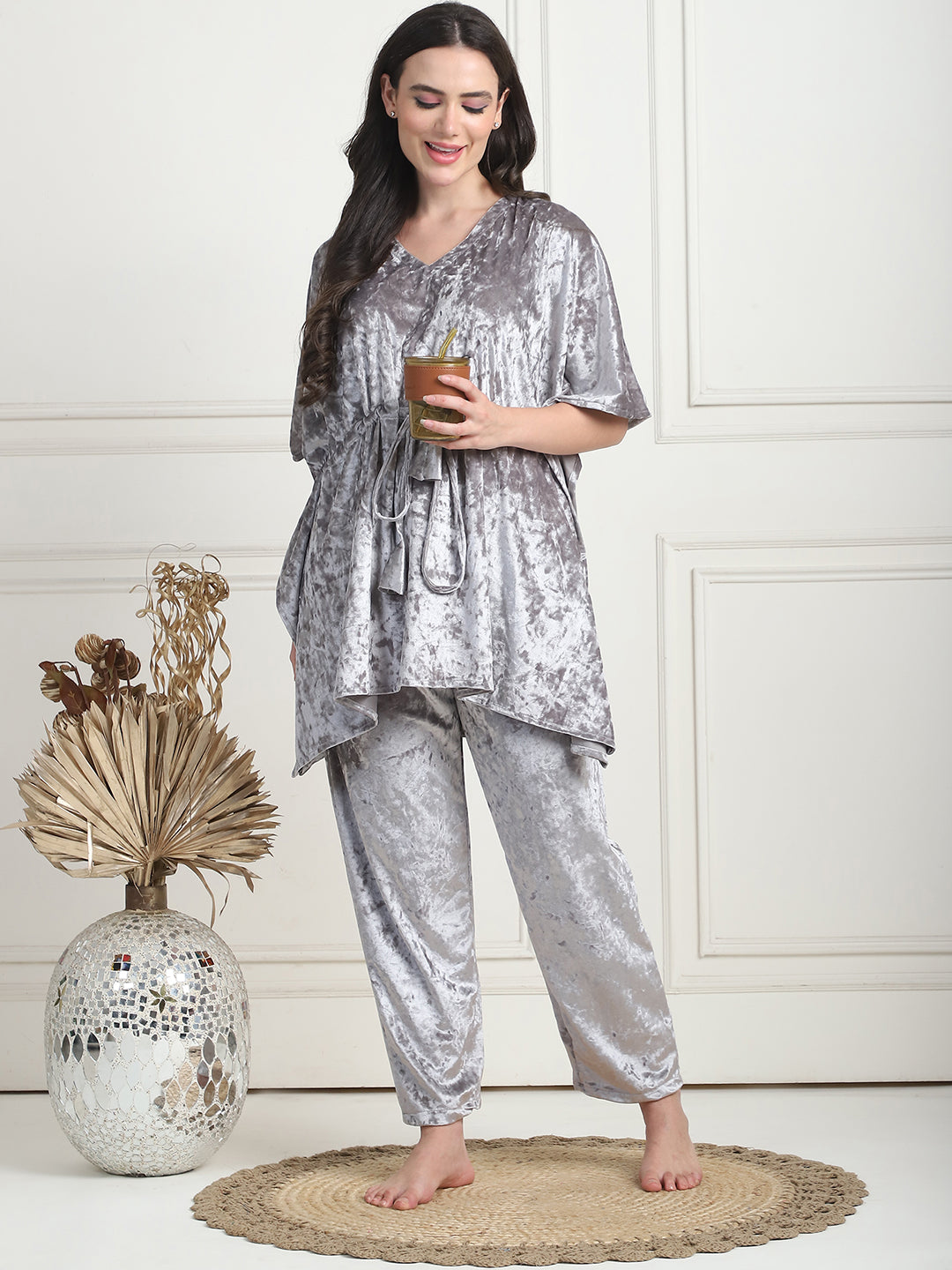 Silver Ice Velvet Kaftan Lounge Set