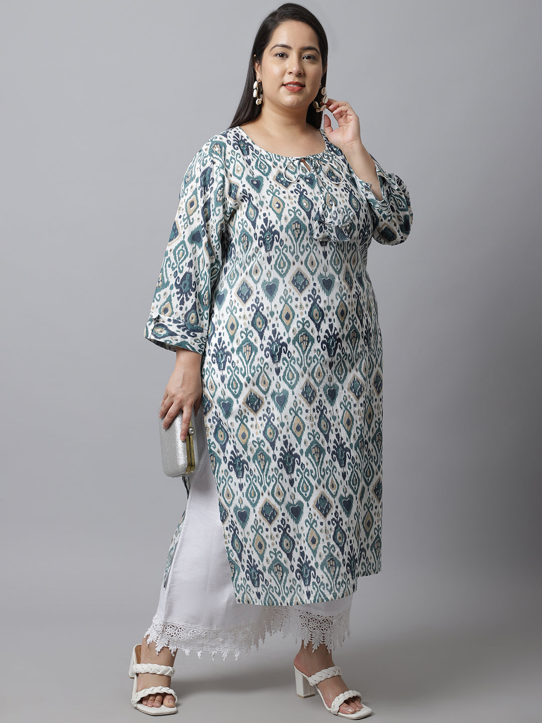 White Crotchet Lace Cotton Flax Plus Palazzo