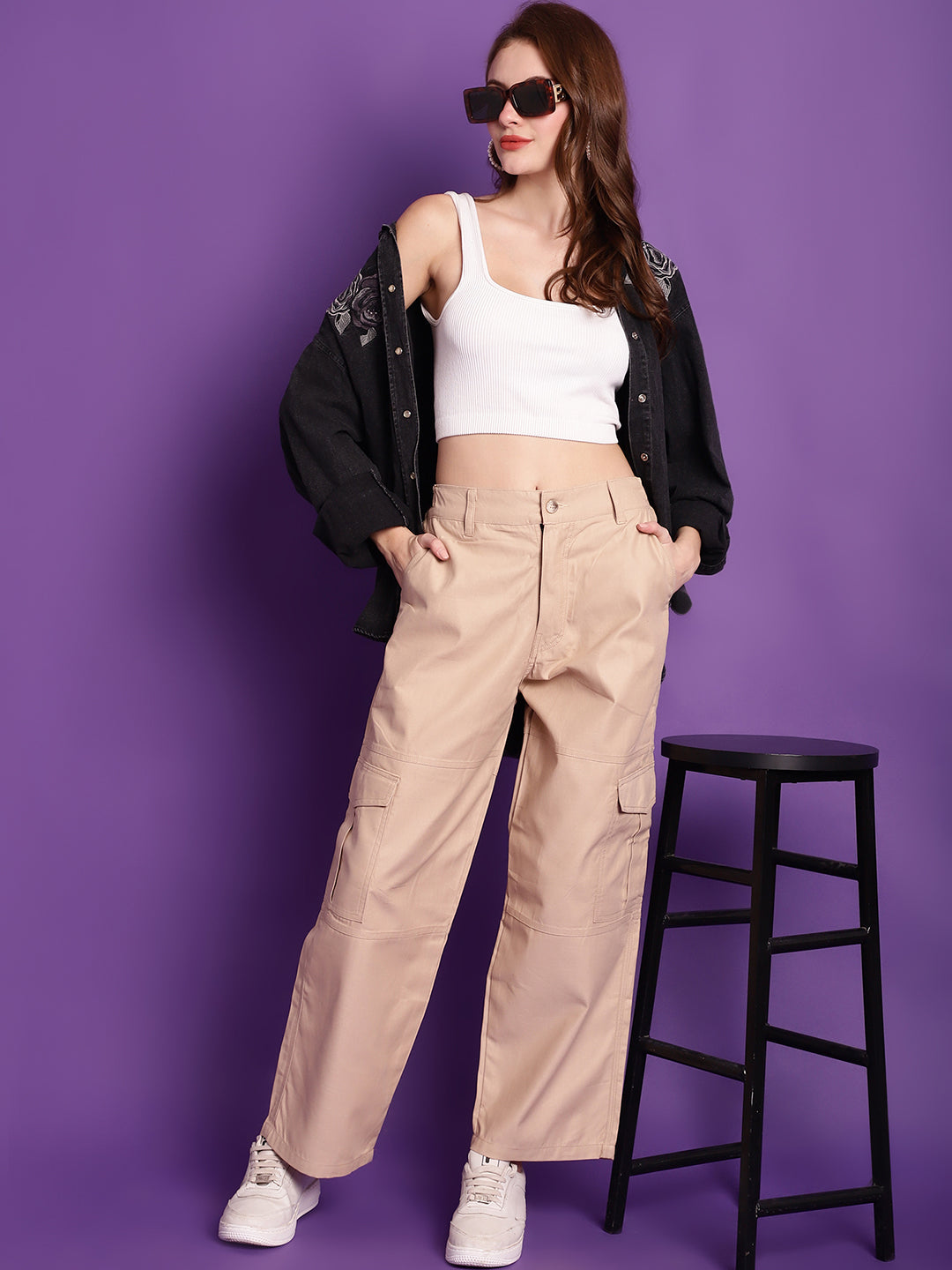 Khaki High-Rise Utility Cargos