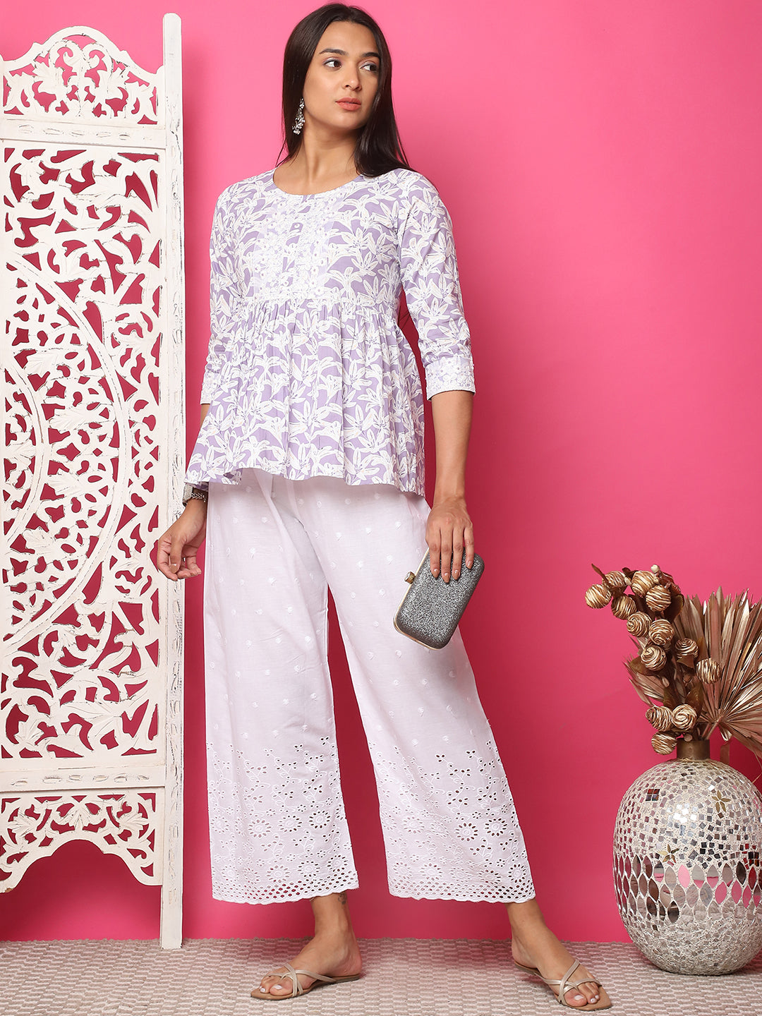 White Cotton Schifflie Palazzo