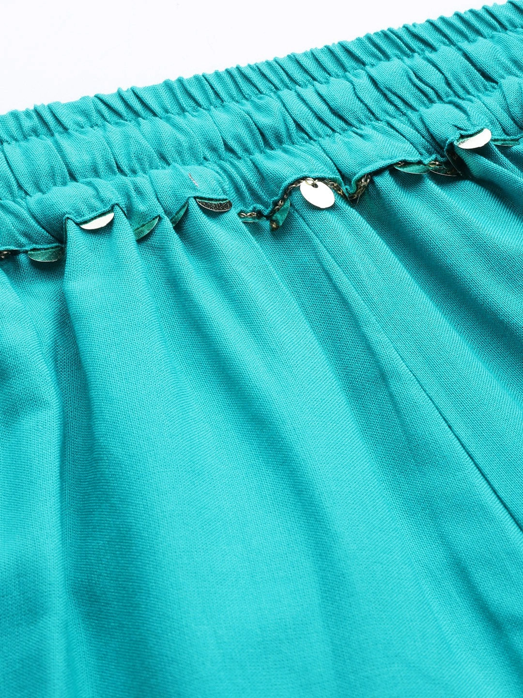 Turquoise Blue rayon double flared palazzo