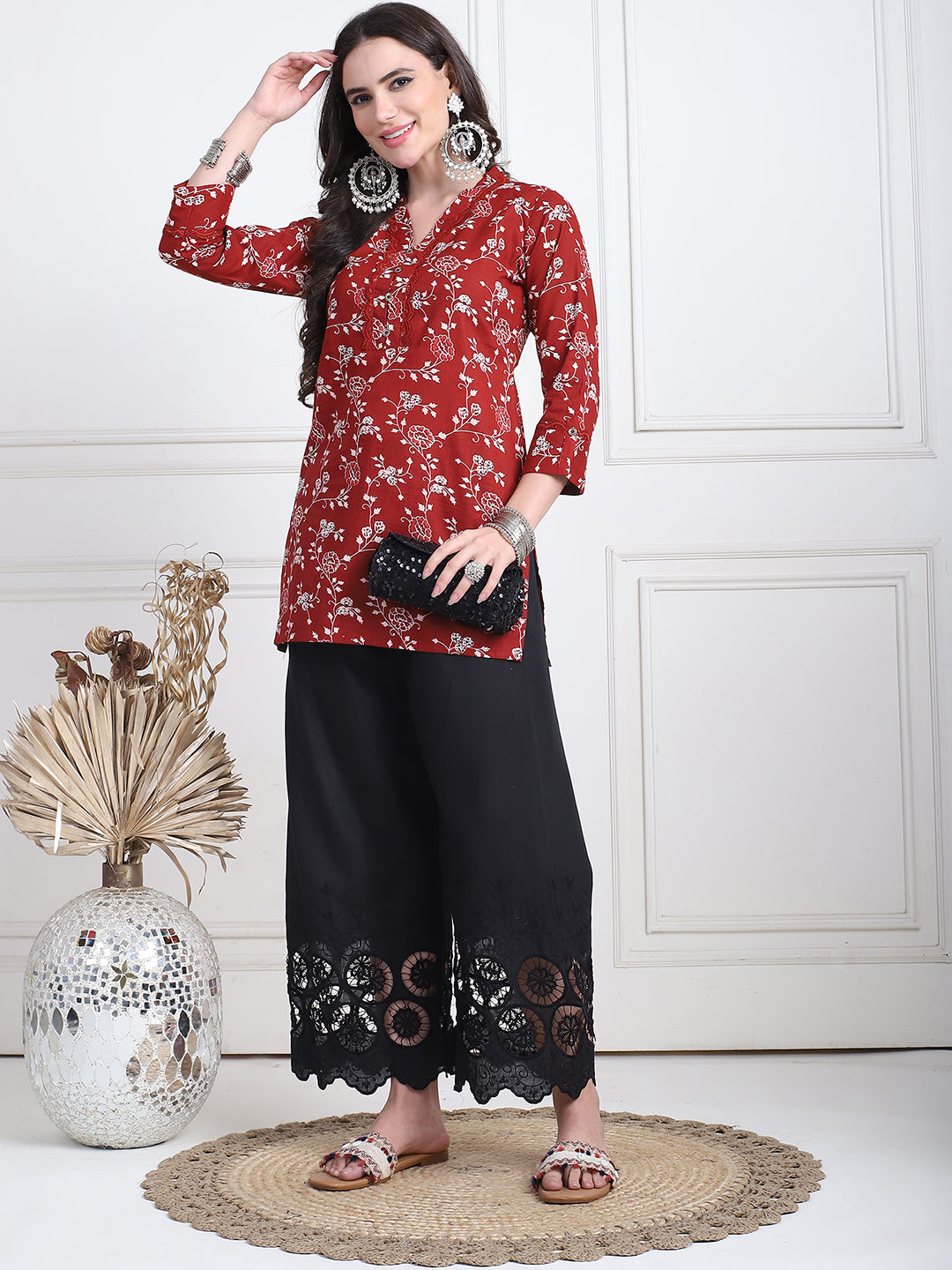 Black Cotton Schifflie Palazzo