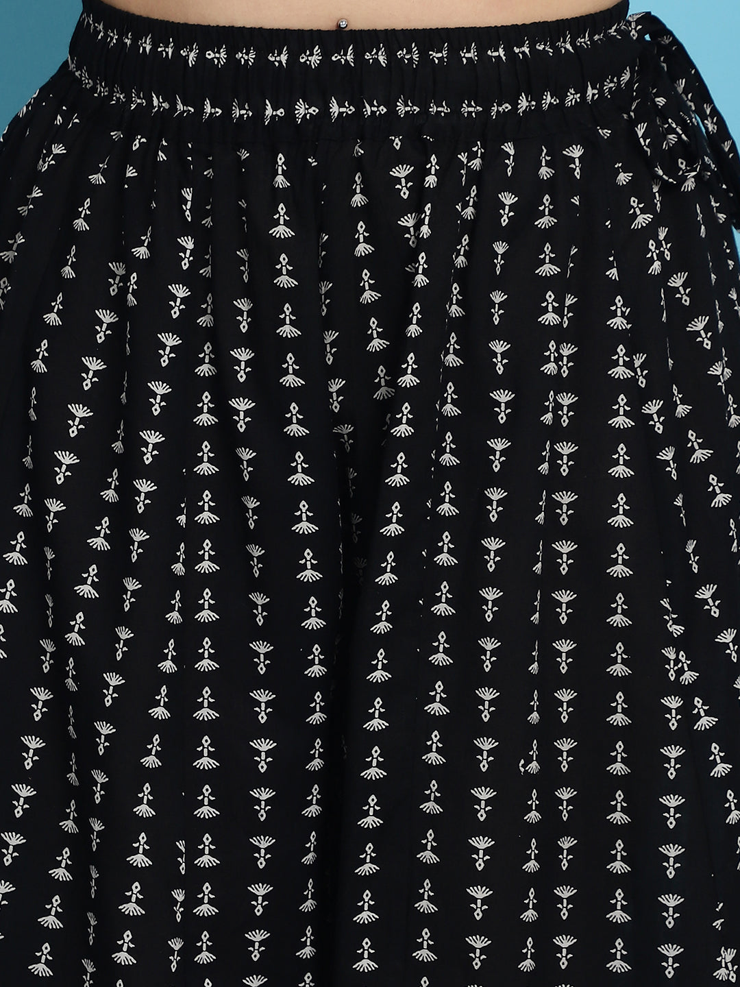 Black Printed Cotton Flared Kali Palazzo