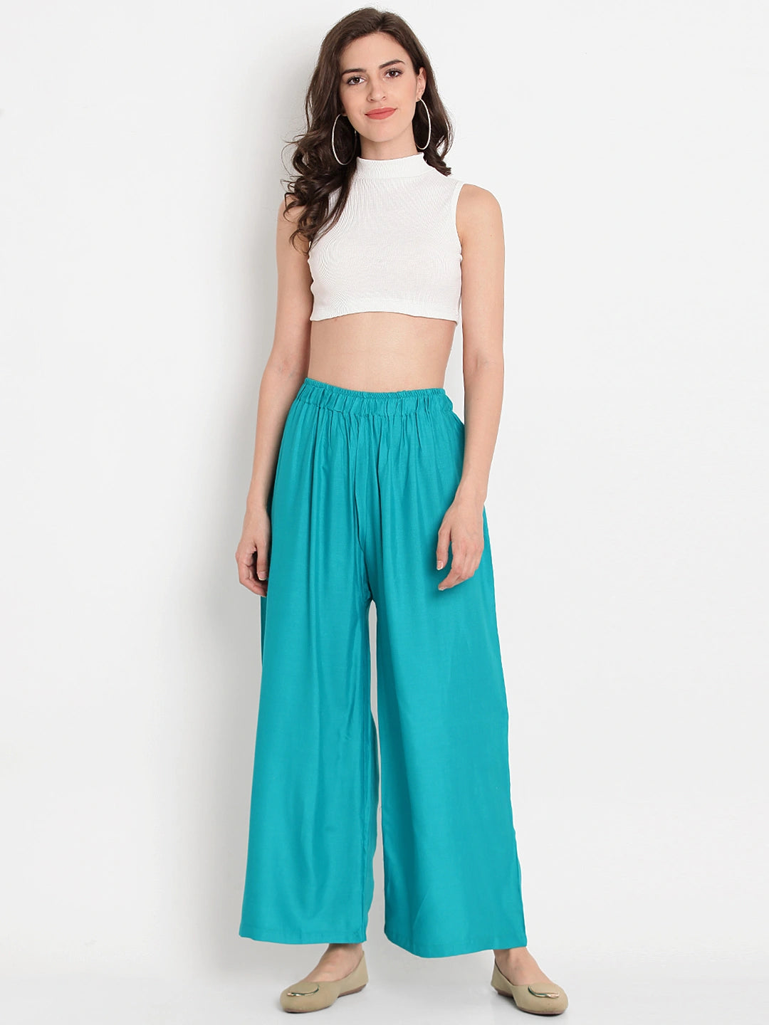 Teal Blue Solid Rayon Palazzo