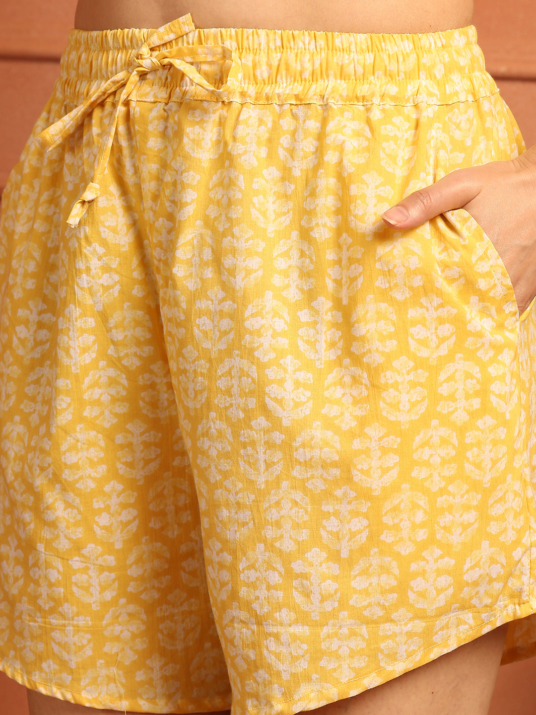 Yellow Print Cotton Lounge Shorts