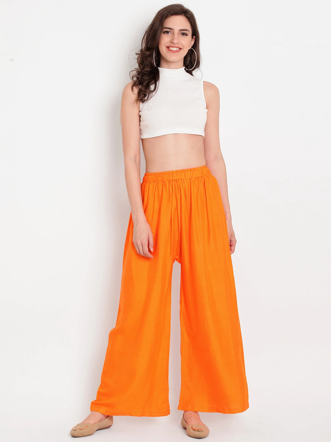Orange Solid Rayon Palazzo