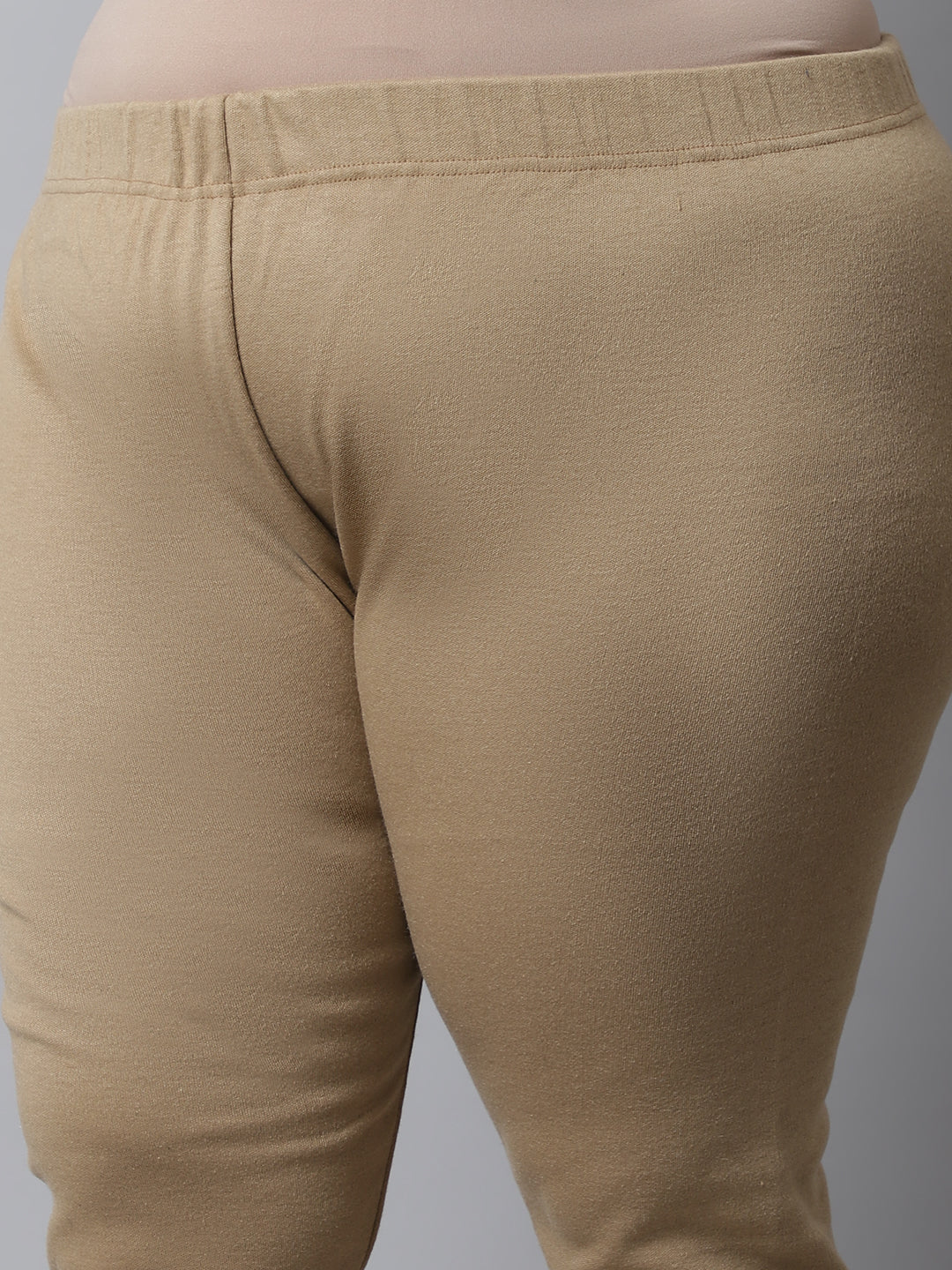 Light Beige Woolen Ankle-Length Plus Legging