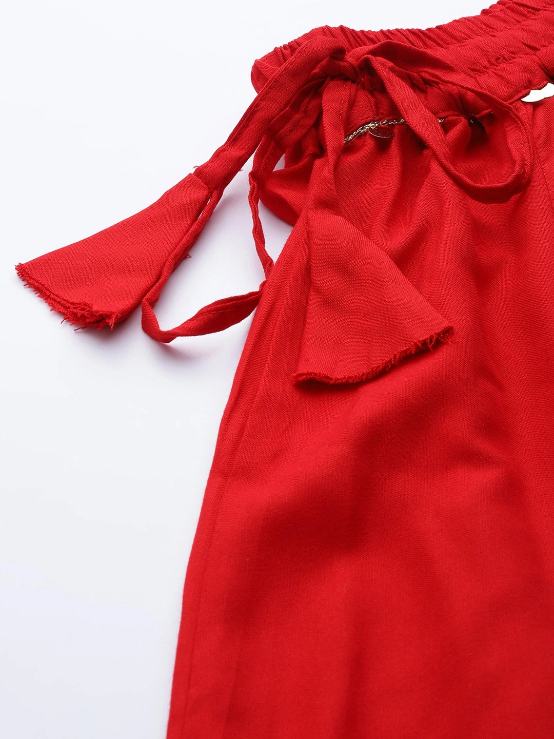 Red rayon double flared palazzo