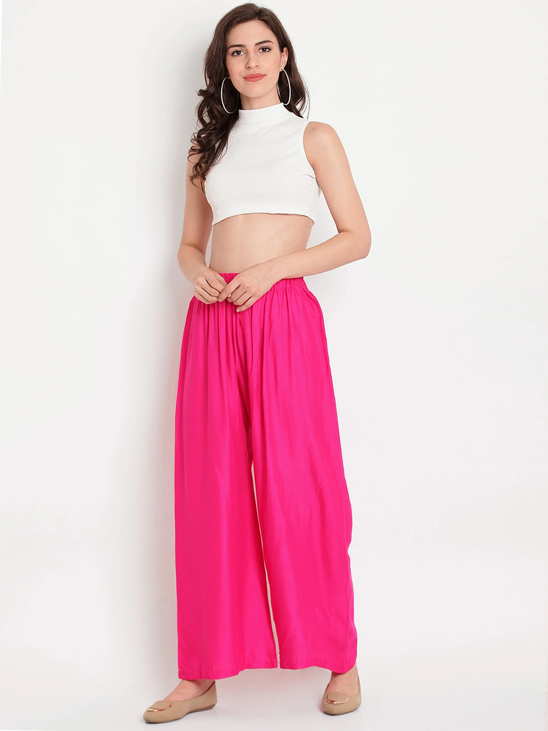 Hot Pink Solid Rayon Palazzo