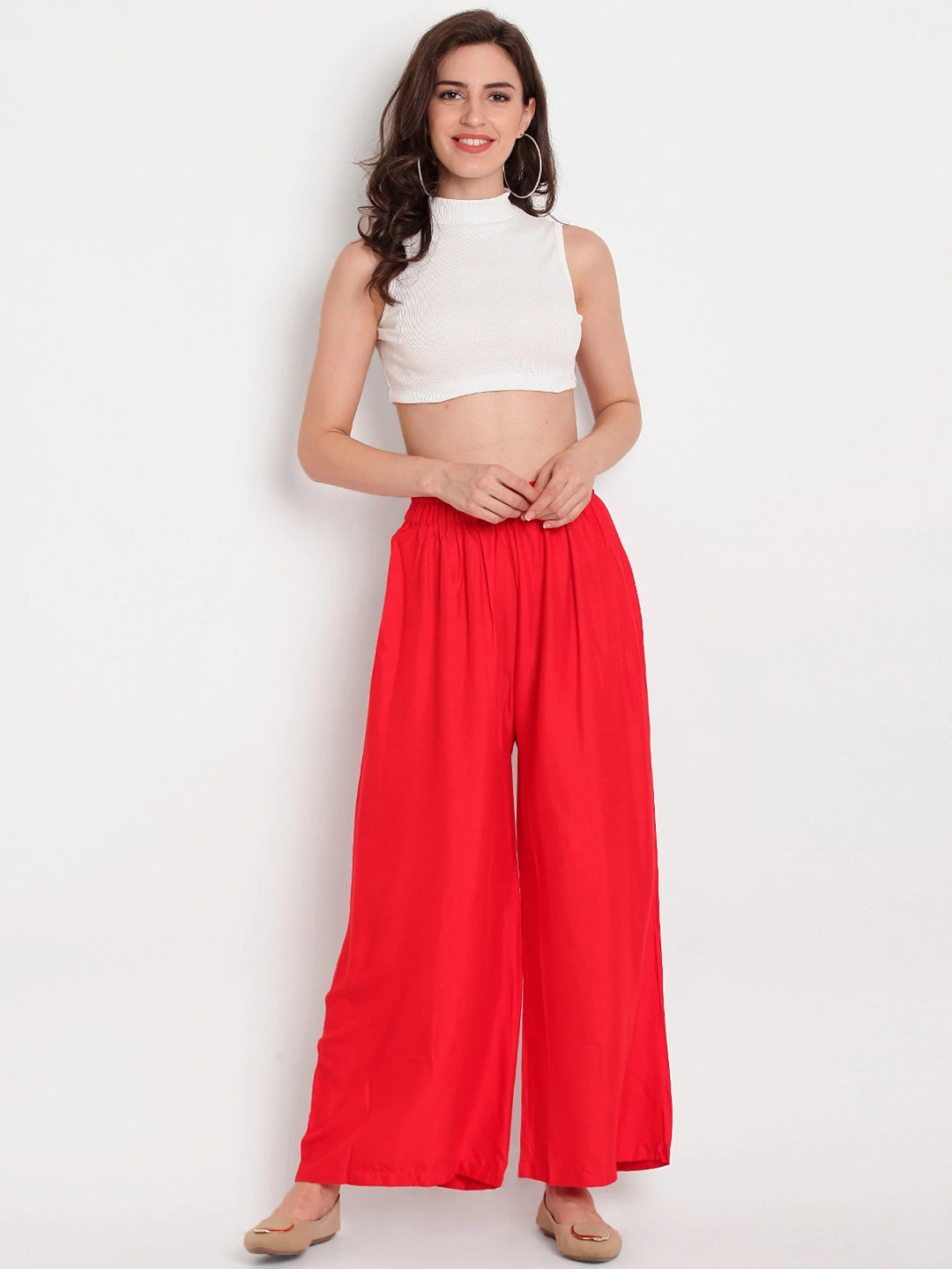 Red Solid Rayon Palazzo