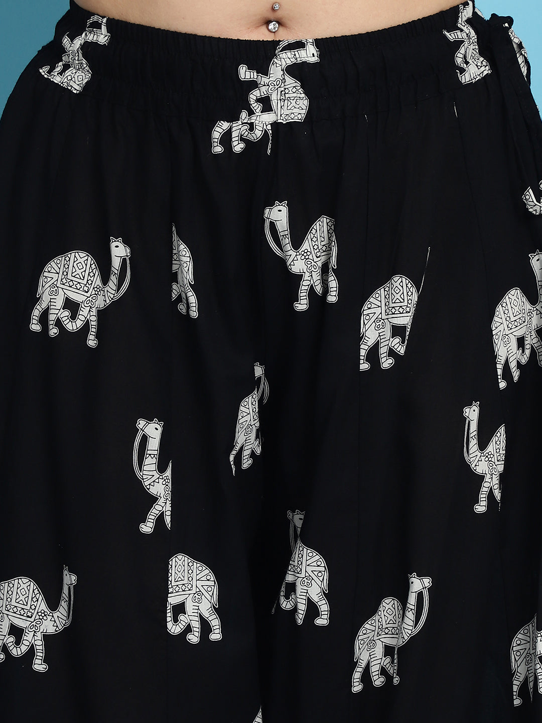 Black Camel Print Cotton Flared Kali Palazzo