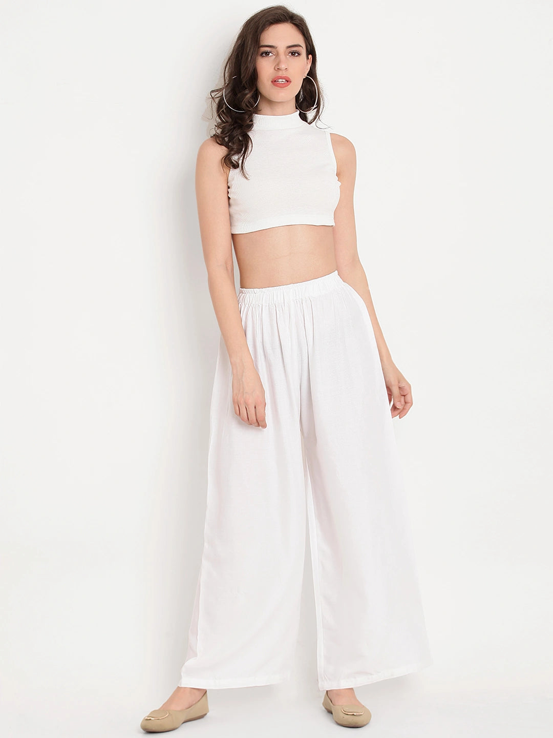 White Solid Rayon Palazzo