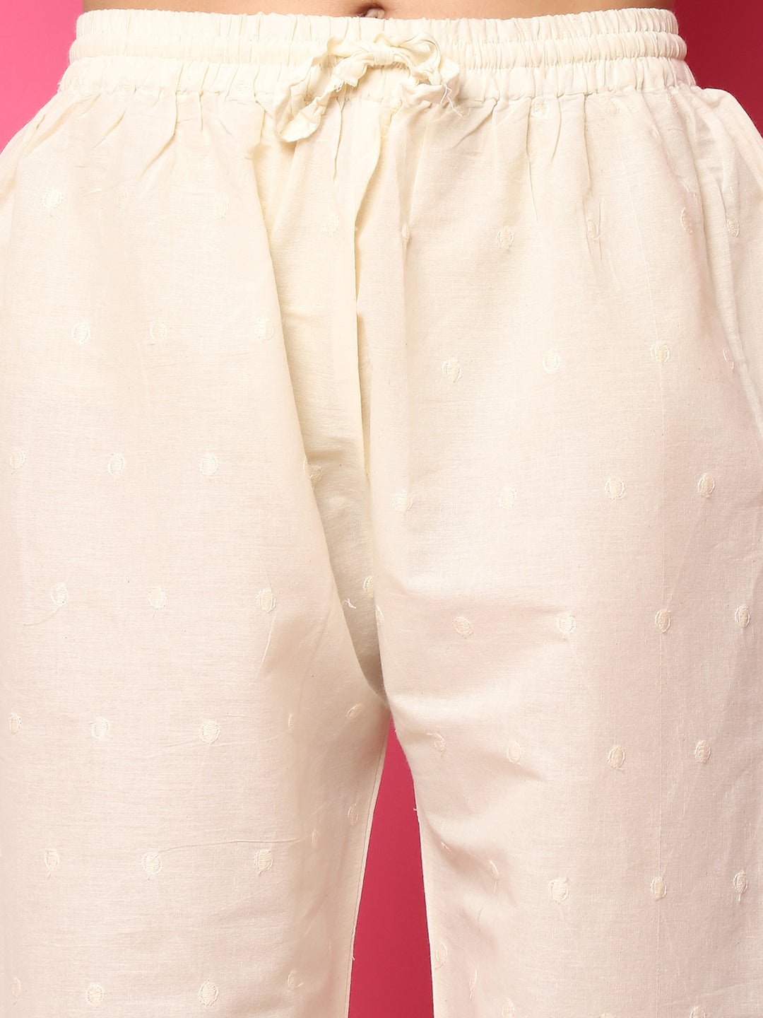 Cream Flower Bel Schiffli Cotton Palazzo