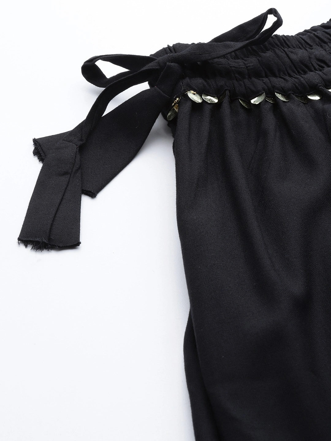 Black rayon double flared palazzo