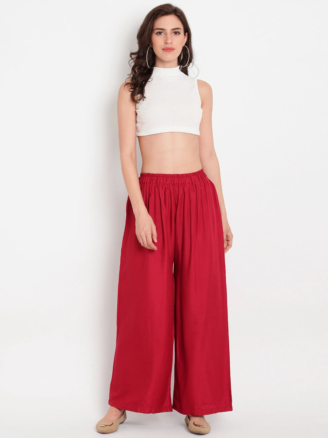 Maroon Solid Rayon Palazzo