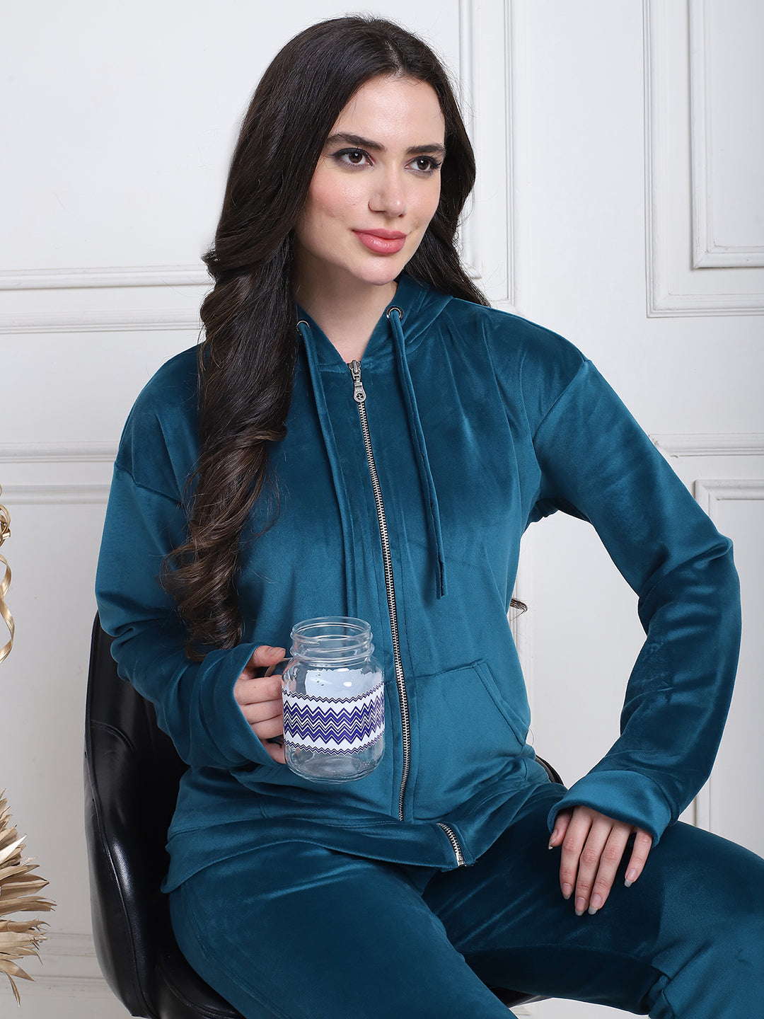 Teal Velvet Hoodie Lounge Set