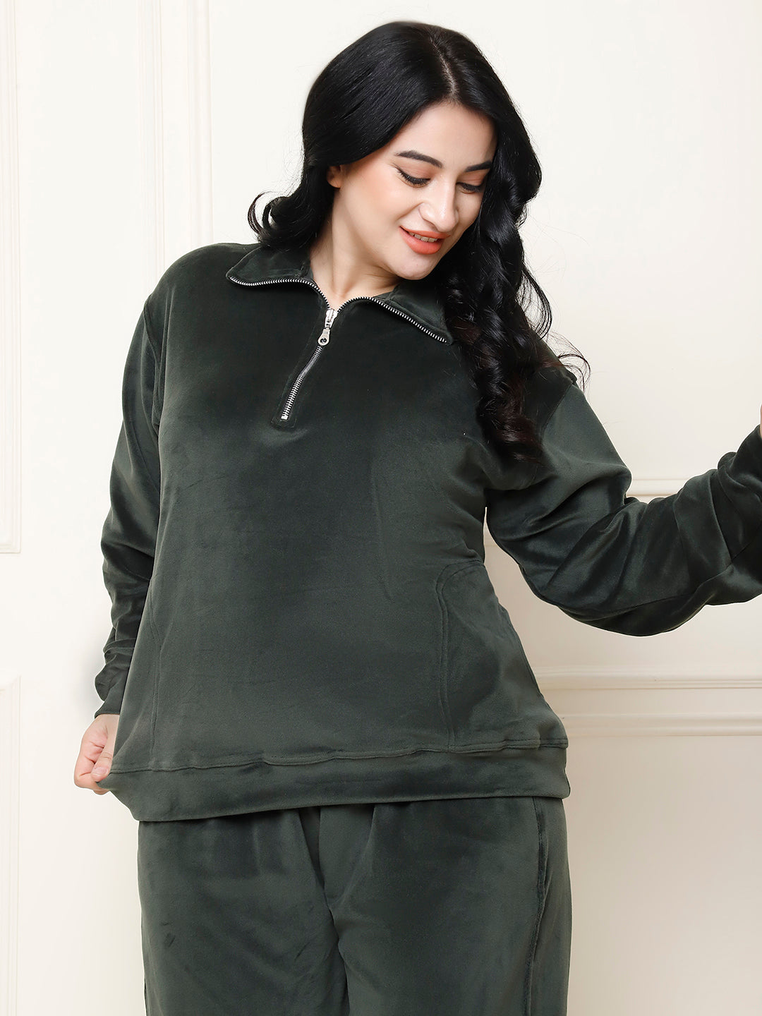 Olive Velvet Zip Lounge Set