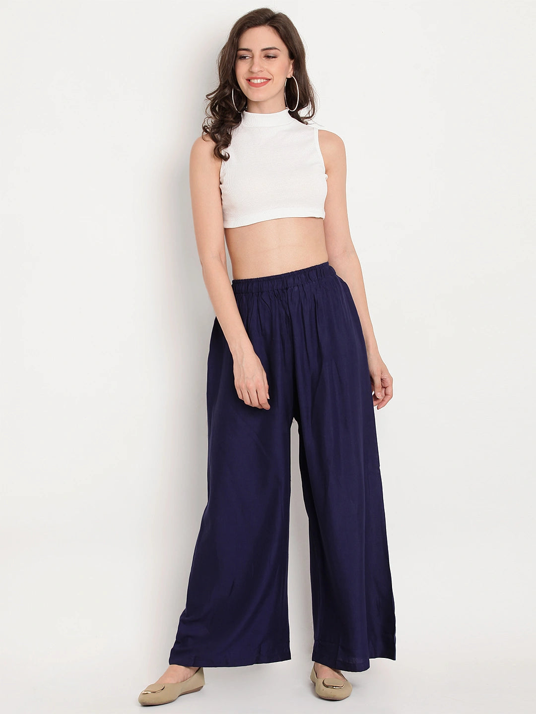 Navy Blue Solid Rayon Palazzo