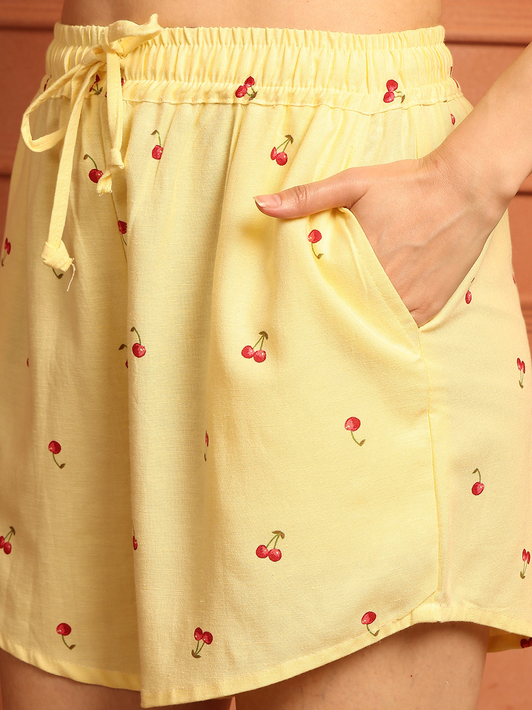 Yellow Cherry Cotton Lounge Shorts