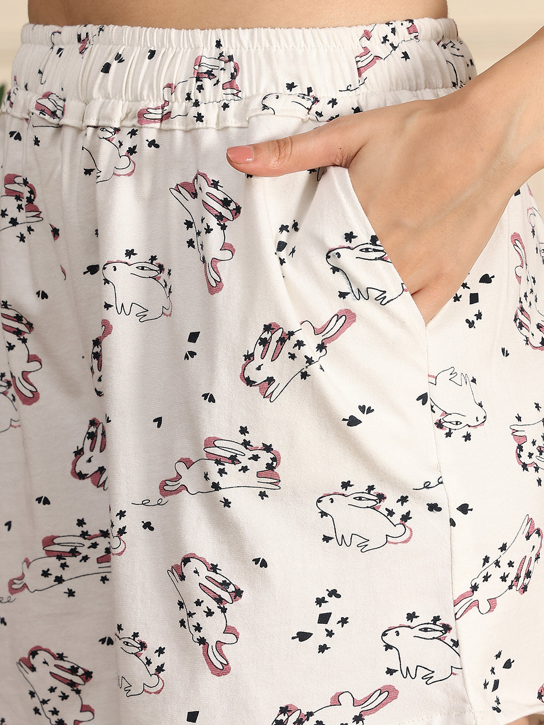 White Bunny Knitted Lounge Shorts