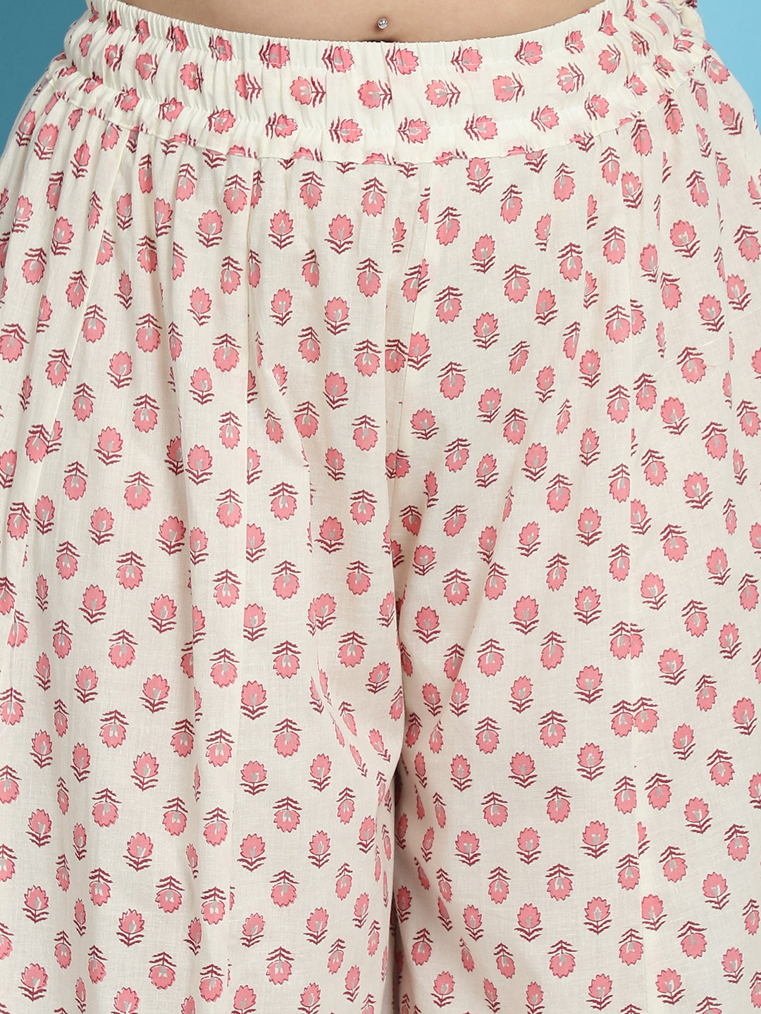 White Cotton Floral Print Flared Kali Palazzo