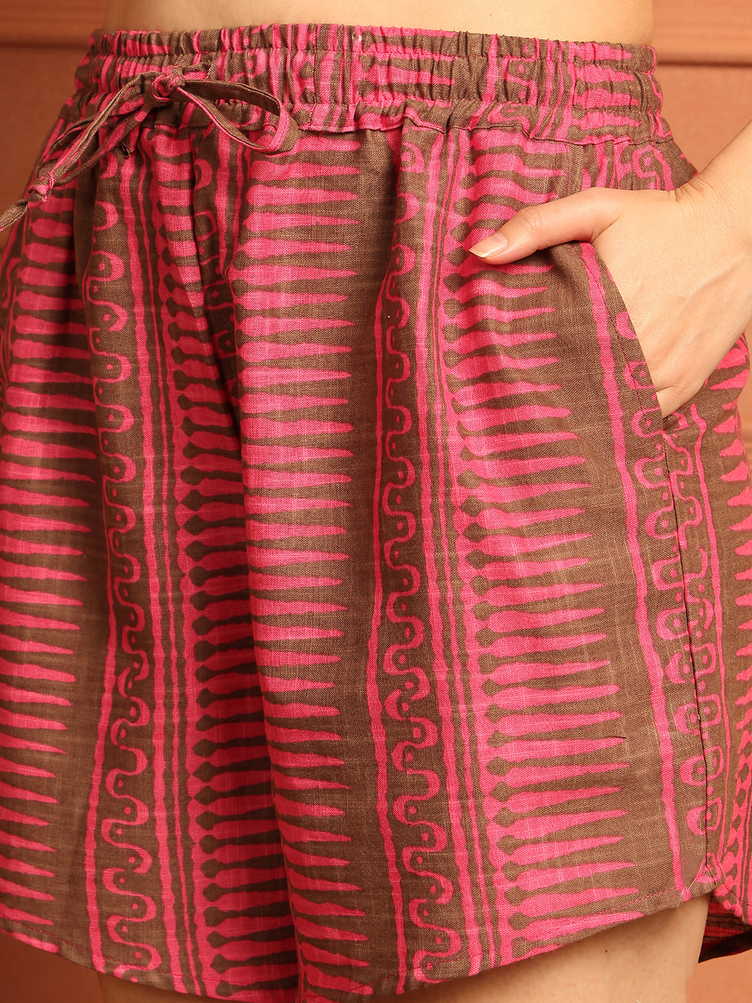 Pink Grey Print Cotton Lounge Shorts