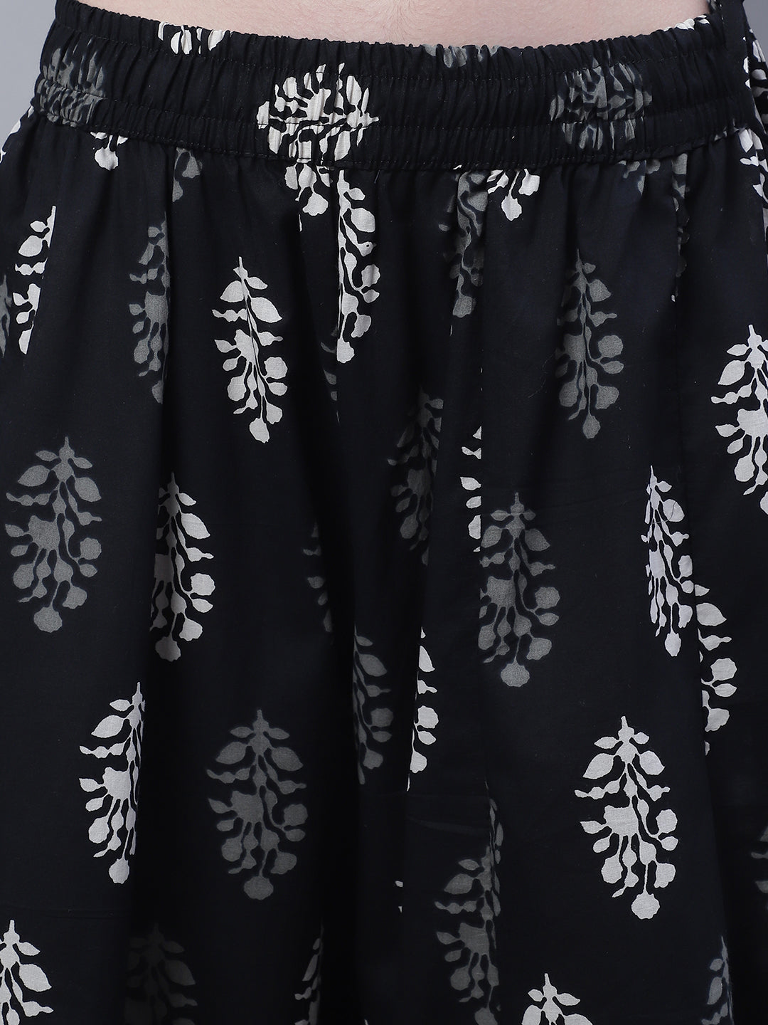 Black Block Cotton Print Flared Palazzo