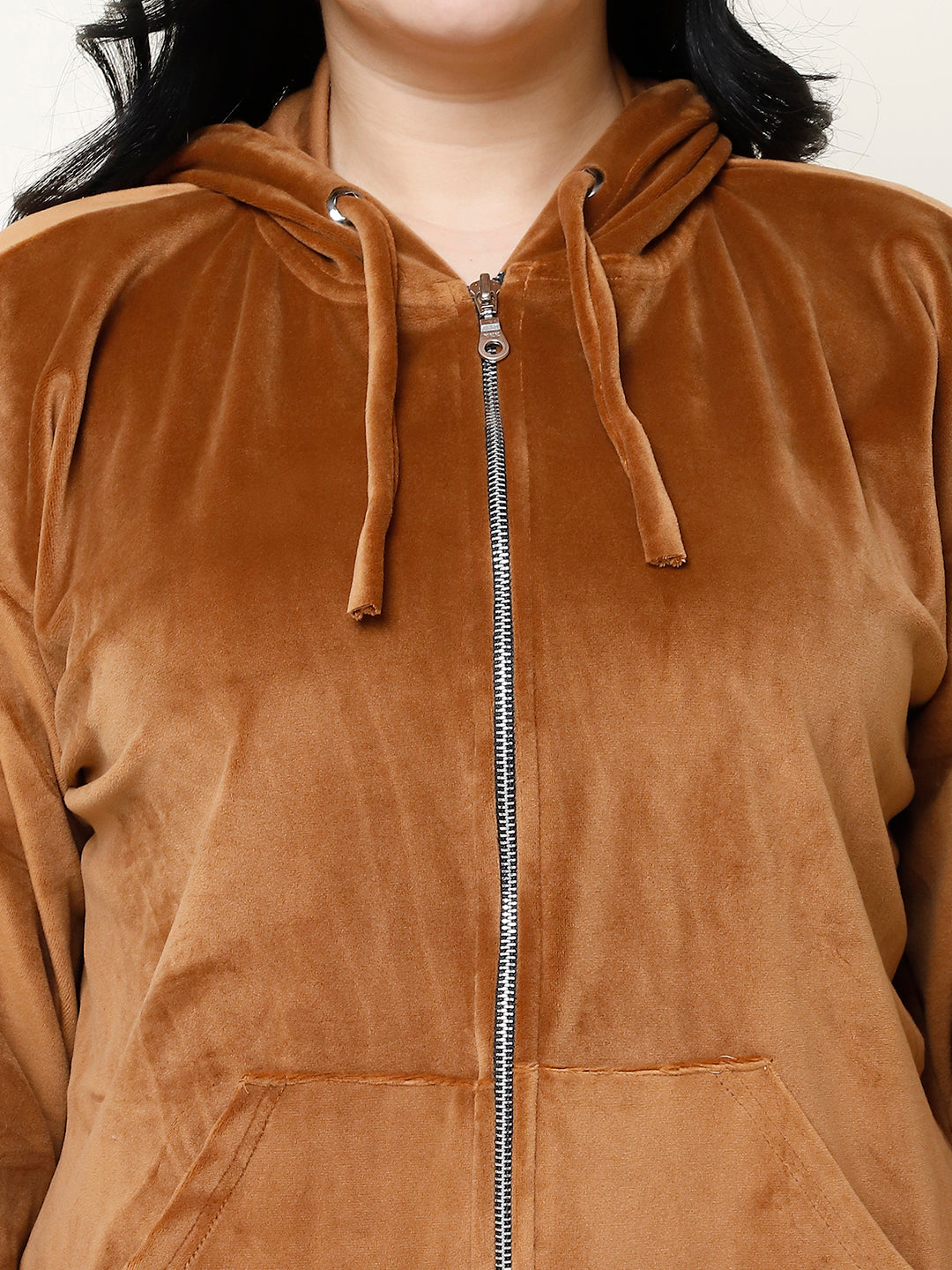 Camel Brown Velvet Hoodie Lounge Set