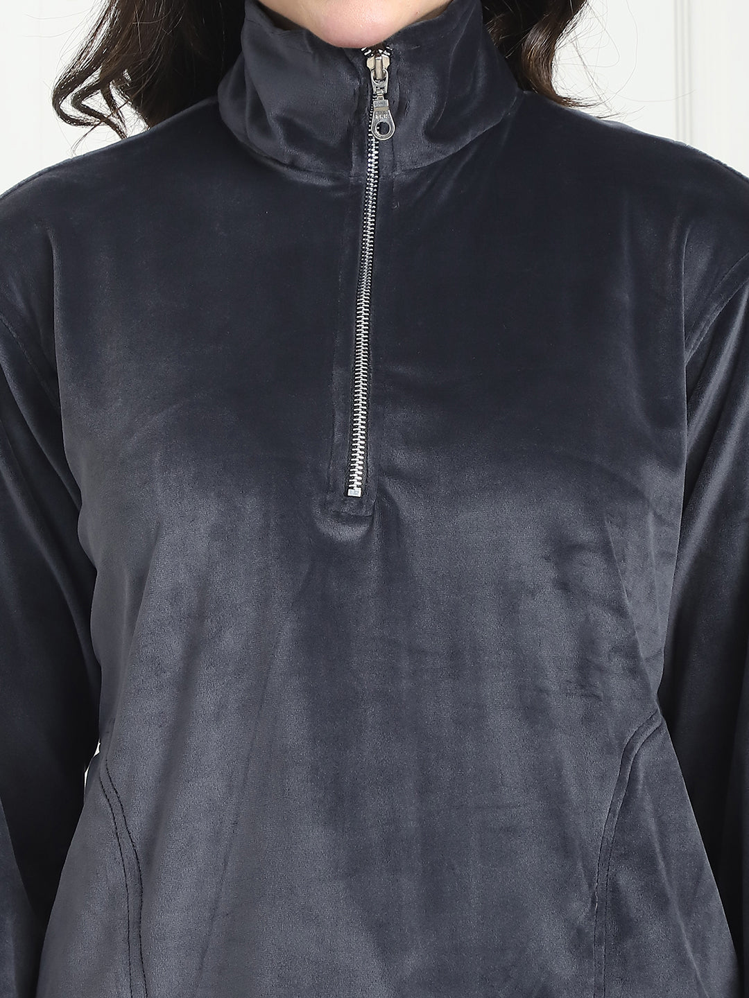 Dark Grey Velvet Zip Lounge Set
