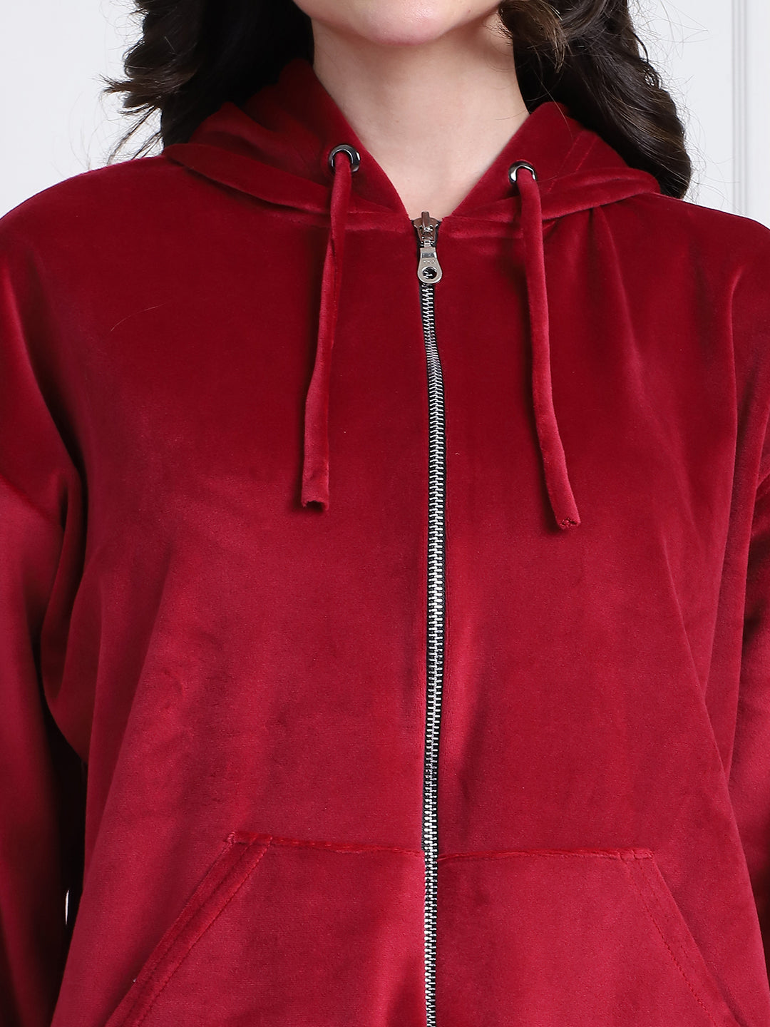 Maroon Velvet Hoodie Lounge Set