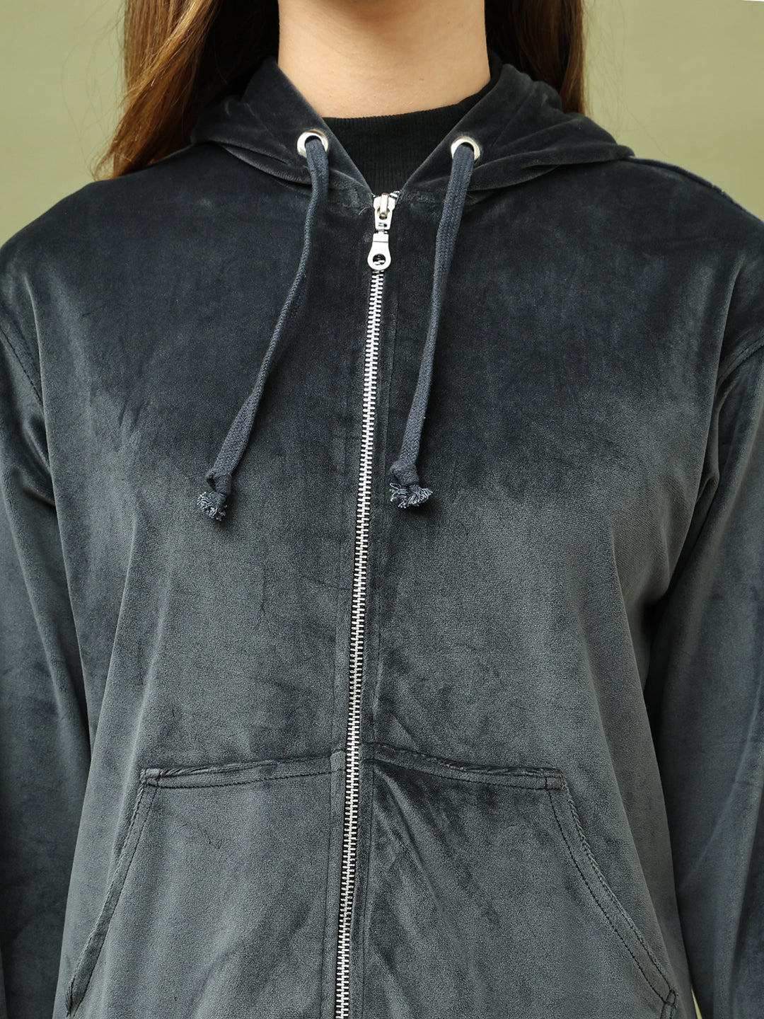 Dark Grey Velvet Hoodie Lounge Set